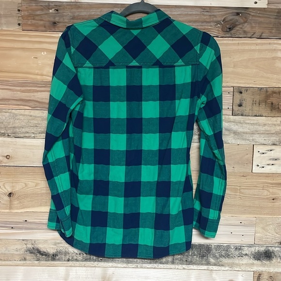J. Crew size 6 Green and Navy Checker Plaid Casual Button Down Long Sleeve Shirt - Picture 8 of 8
